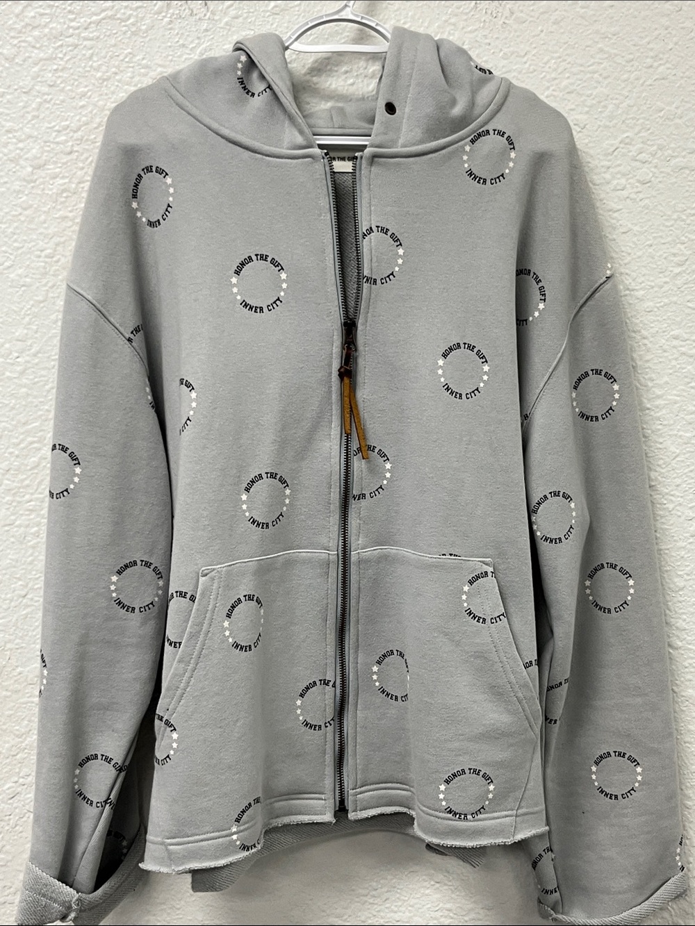 Honor the Gift Light Gray Zip-Up Hoodie  with Printed Circles #1294